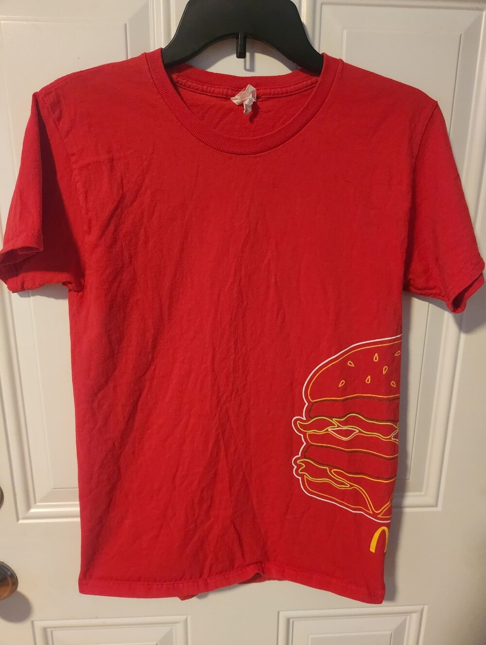Vtg McDonalds Red Graphic Burger Tee With Logo Size S